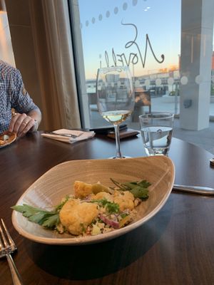 Curried cauliflower, tabbouleh, olives, mint, parsley, olive oil, lemon at Novelli at City Quays in Belfast