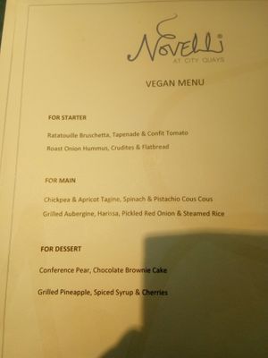 Vegan menu July 2019 at Novelli at City Quays in Belfast