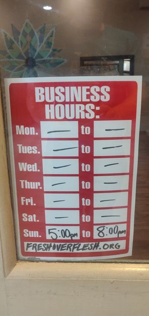 Business Hours sign at 7Vegans HI - Pop Up  in Aiea