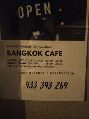 Bangkok Cafe opening hours (May 2019) at Bangkok Cafe in Barcelona
