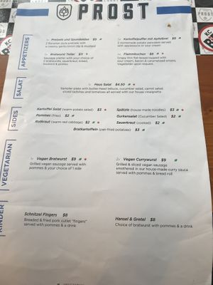 Here’s the picture of the menu with the two labeled vegan options! at Prost in Wichita