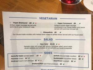 Vegan/vegetarian section of menu at Prost in Wichita