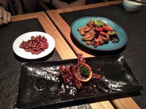 Lotus root, peanuts and tempura veggies. at In Soul Food in Shanghai