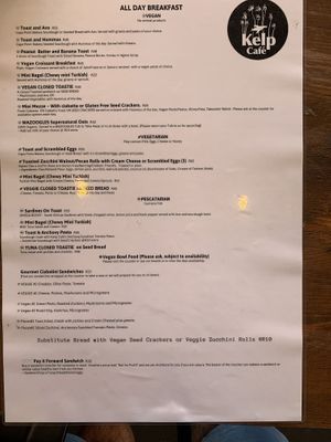 Menu at Kelp Cafe in Cape Town