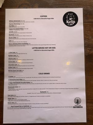 Menu at Kelp Cafe in Cape Town