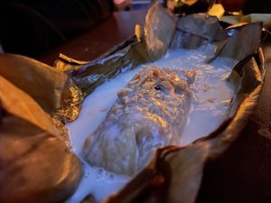 Sticky rice cake with banana  at Bao Bao in Hamburg