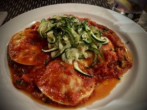Vegan ravioli with zoodles   at Tresca in Boston