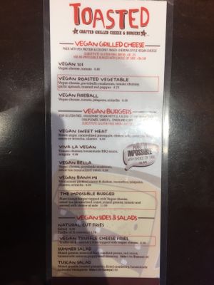 Vegan menu at Toasted - UCF in Orlando