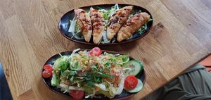 Papaya salad and dim sum starters at The Future is Up to You in Berlin