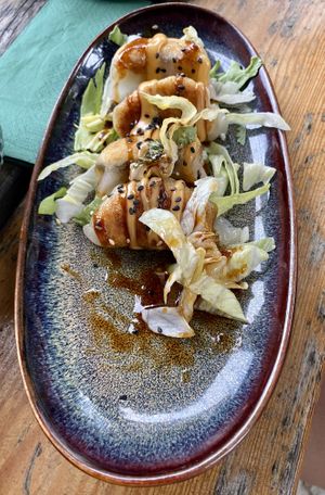 Crispy pan-fried dumplings with vegetables (also very good )  at The Future is Up to You in Berlin
