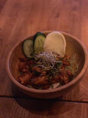 Main dish, with a vegan shrimp cracker!! at The Future is Up to You in Berlin