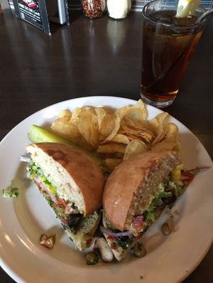 Ultimate Veggie Hoagie. The fresh basil pesto & RiNOTa vegan cheese are super tasty. at Pizza Luce in Eden Prairie