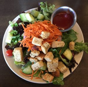 Small Garden Salad which is surprisingly large. The vegan French dressing is the best I’ve had anywhere (bottled grocery store brands included). Bonus points for vegan croutons! at Pizza Luce in Eden Prairie