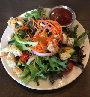 Part #2 of the Lunch Special (Half Hoagie + Salad): Small Garden Salad. Pretty large for a “small” salad. Loved the vegan French Dressing & croutons. at Pizza Luce in Eden Prairie