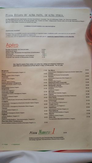 Menu (not in internet, v+ marks vegan) at Azzurro in Zurich