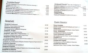 Part of menu (v+ means vegan) at Azzurro in Zurich