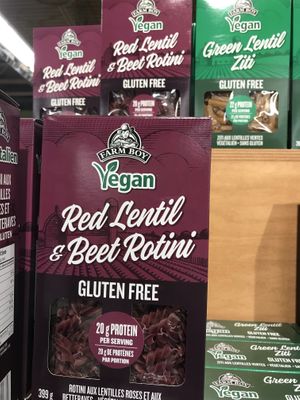 Clearly marked vegan products  at Farm Boy in Kingston