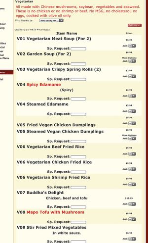 Menu at Sunny Gardens in Denver