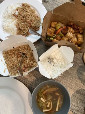 Vegetarian Ham Fried Rice, Sesame Vegan Chicken with Tofu & Vegetable Meat Soup for 2 at Sunny Gardens in Denver
