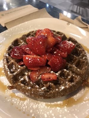  GF/vegan batter, strawberries, pure maple syrup at West Coast Waffles in Victoria