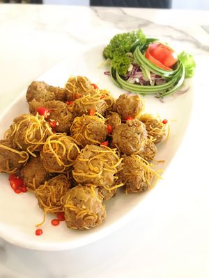 Vegan meat with fried noodles  at Vegan Garden in Pathum Thani