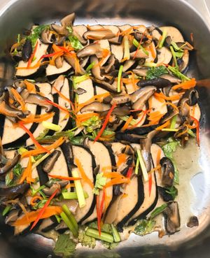 Vegan fish in soy sauc at Vegan Garden in Pathum Thani