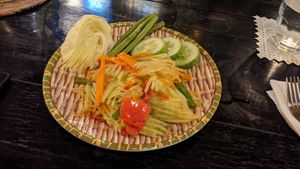 som tam - yum!!! spicy!!!! at Baan Unrak in Sangkhlaburi