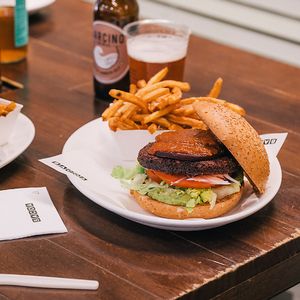 Quinoa burger: Beetroot & quinoa patty, our bbq sauce, grilled beetroot and avocado. at Bacoa  in Salamanca