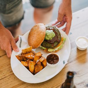 Gran Vegano burger: crispy chickpea spinach patty, tomato chutney and whipped avocado. Without mayo. at Bacoa  in Salamanca