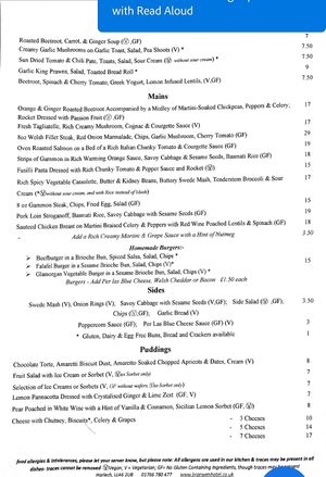 Sample menu, please see our website or facebook for more up to date sample menus at Y Branwen in Harlech