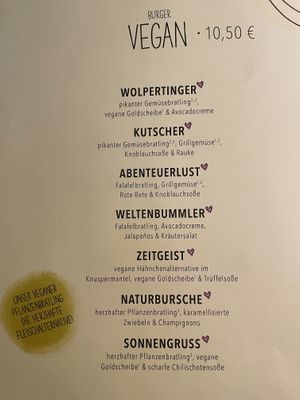 Vegane Burgerkarte 🍔   at Hans im Glück - Leopoldstr in Munich