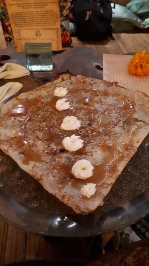 Sweet crêpe with vegan salty caramel and coconut whipped cream. at The Spell Creperie in Ubud