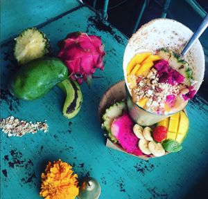 Vegan smoothie bowl served in a crispy glutenfree crepe at The Spell Creperie in Ubud