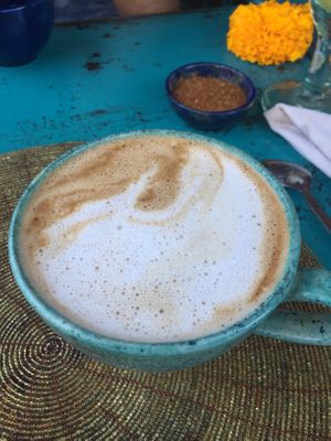 Cashew latte with roasted almonds  at The Spell Creperie in Ubud