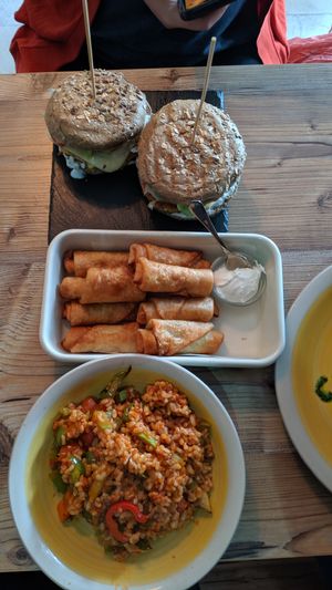 Risotto, vege rolls and vege burger at The Republic of Good Food in Podgorica