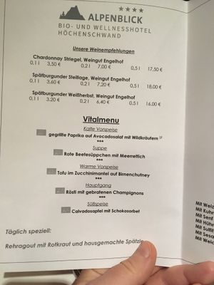 Vitalmenu vegan at Alpenblick in Hoechenschwand