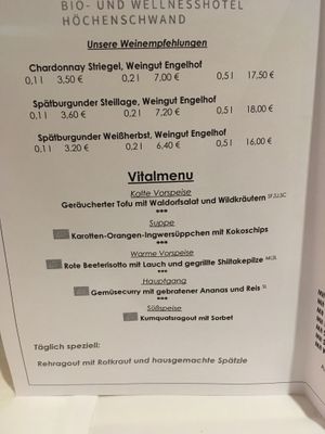 Vitalmenu vegan at Alpenblick in Hoechenschwand