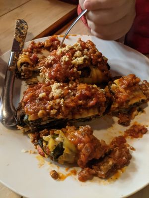 Mushroom and spinach Lasagna roll ups at 10th Street Diner in Indianapolis