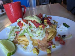 Huevos Ranchero (aka breakfast tostada) at 10th Street Diner in Indianapolis
