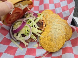 10th street burger and chips.  My go to entree! at 10th Street Diner in Indianapolis