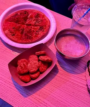 Nuggets and meatless pizza, kava (in the bowl)  at Leaves & Roots Lounge in Fort Lauderdale