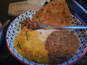 Paratha, onion Bhaji, tarka daal and black lentil daal at Namaste Taste of India in North Shields