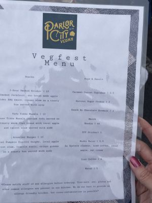 Parlor city vegan menu  at Vegan CNY in Syracuse