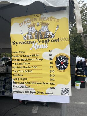 Strong hearts menu  at Vegan CNY in Syracuse
