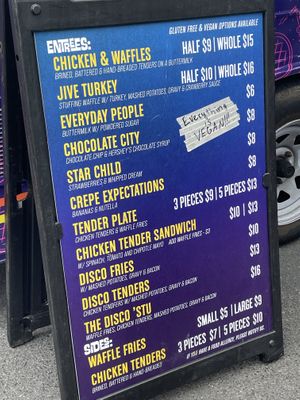 Funk and waffles menu  at Vegan CNY in Syracuse