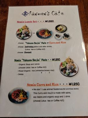 Menu at Farmer's Cafe Project in Tokyo