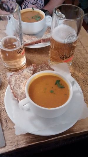 Soup of the day (pumpkin and spices), delicious! at Cafe Koppel in Hamburg