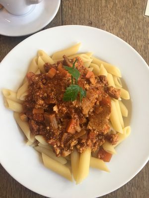 Tofu bolognese pasta at Cafe Koppel in Hamburg