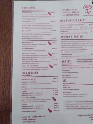 Menu breakfast at Cafe Koppel in Hamburg