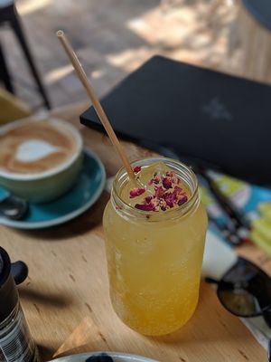 Kombucha on tap (various flavours) at Flock Espresso and Eats in Mullumbimby